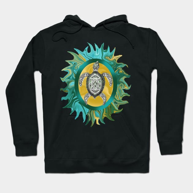 Aztec Emblem Sea Turtle Hoodie by distortionart